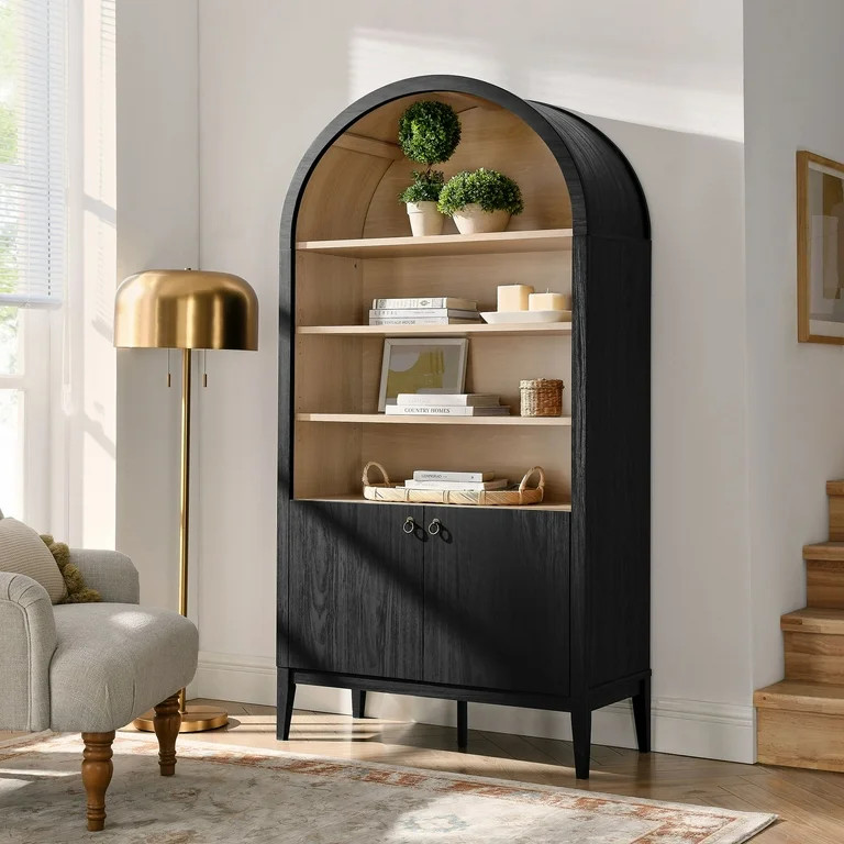 Modway Nolan 74" Tall Arched Storage Display Cabinet Bookshelf in Black | Walmart (US)
