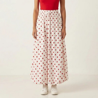 Anna-Kaci Women's Polka Dot Maxi Skirt Elastic Waist Flowy A Line Long Casual Lightweight Skirt - Small, Pink | Target
