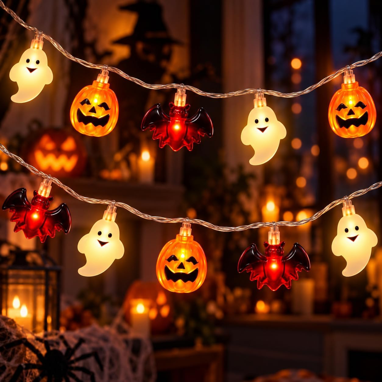 Halloween String Lights, Pumpkin Ghost Bat, 2 Pack, 10ft Each | Amazon (US)