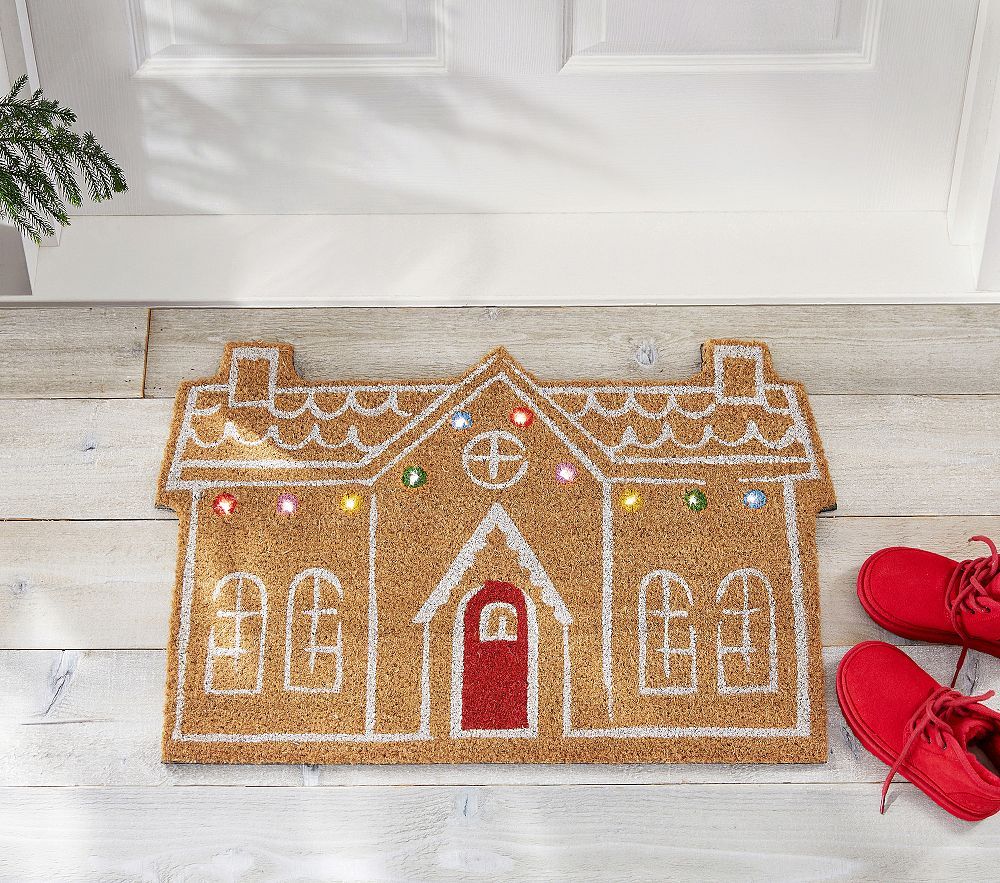 Light-Up Gingerbread House Christmas Doormat | Pottery Barn Kids