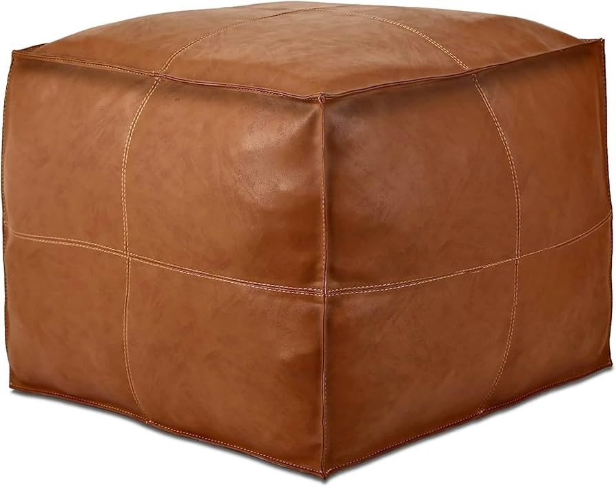 HANA EXPORTS Leather Pouf – 18x18x14 inch Unstuffed Leather Ottoman – Brown Pouf Ottoman for ... | Amazon (US)