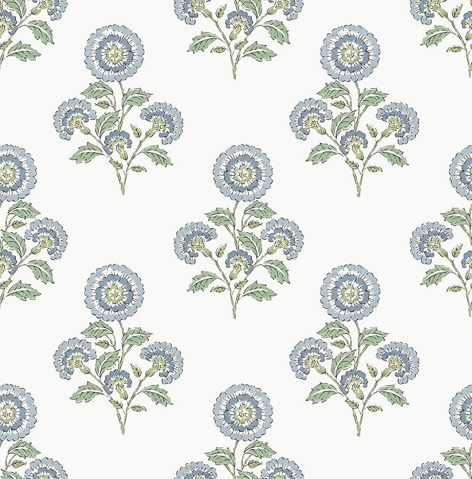 NuWallpaper Flourish Block Print Blue and Green Multi Peel and Stick Wallpaper, SSS6312 | Amazon (US)