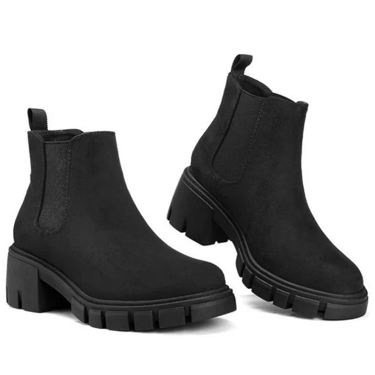 Pennysue Women's Platform Chelsea Booties Black suede Round Toe Ankle Boots Size 8.5 | Walmart (US)