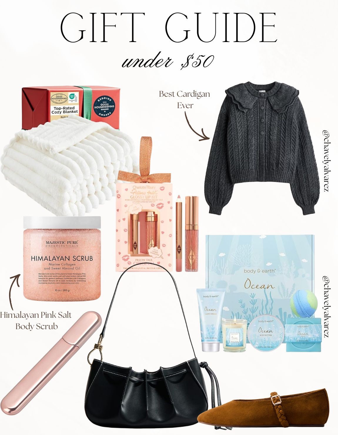 GIFT GUIDE: Cozy Knits, Spa Days, & Winter Essentials! 🎁

Embrace the cozy winter trend with this perfectly curated collection of gifts under $50! ✨

We are obsessed with the statement piece: a charcoal grey cable-knit cardigan featuring an elegant scalloped statement collar. Balance the cozy knit with relaxing self-care essentials like a Himalayan pink salt body scrub and a refreshing "Ocean" themed spa gift set. Finish the curation with chic, modern accessories: a structured black pleated shoulder bag, classic tan suede Mary Jane flats, and a Charlotte Tilbury "Pillow Talk" lip kit for a touch of polished glam!

#GiftGuide
#GiftsUnder50
#HolidayGifts
#CozyVibes
#WinterStyle
#SelfCareGifts
#SpaDayAtHome
#CharlotteTilbury
#CableKnitCardigan
#MaryJanes
#HolidayInspo
#LTKGiftGuide
#LTKUnder50
#AmazonFinds
#AffordableLuxury


#LTKFindsUnder50 #LTKGiftGuide #LTKBeauty