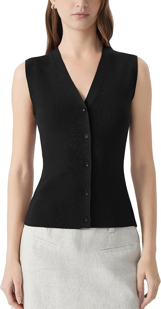 SUUKSESS Women Button Down Vest Tops Summer V Neck Sleeveless Tank Tops Business Casual Sweater V... | Amazon (US)
