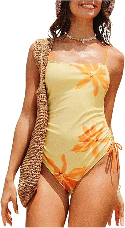 Milumia Women's Floral One Piece Swimsuit Drawstring Side Spaghetti Strap Bathing Suit | Amazon (US)