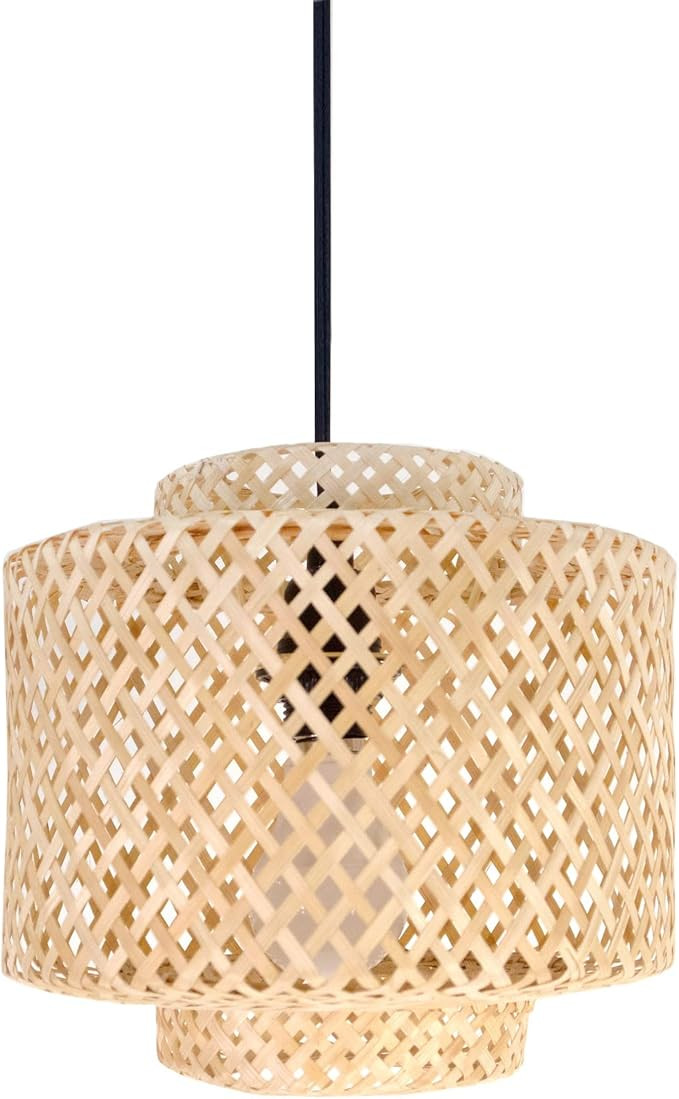 Small Gorgeous Wicker Bamboo Bulb Guard, LAMP Shade ONLY, Natural Wicker Chandelier Bamboo Lamp S... | Amazon (US)