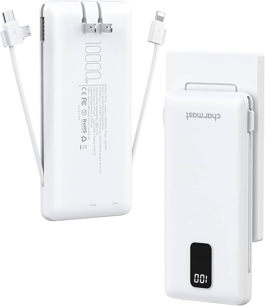 Charmast Portable Charger with Built-in Cables & Wall Plug, 10000mAh Portable Power Bank, Externa... | Amazon (US)