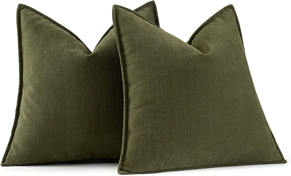 MIULEE Pack of 2 Olive Green Decorative Pillow Covers 20x20 Inch Soft Chenille Luxurious Couch Th... | Amazon (US)