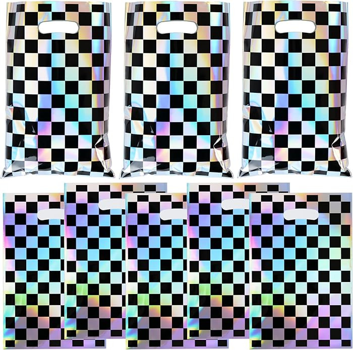 40Pcs Race Car Theme Iridescent Checkered Treat Candy Bags,Race Car Goodie Bags,Race Car Party Fa... | Amazon (US)