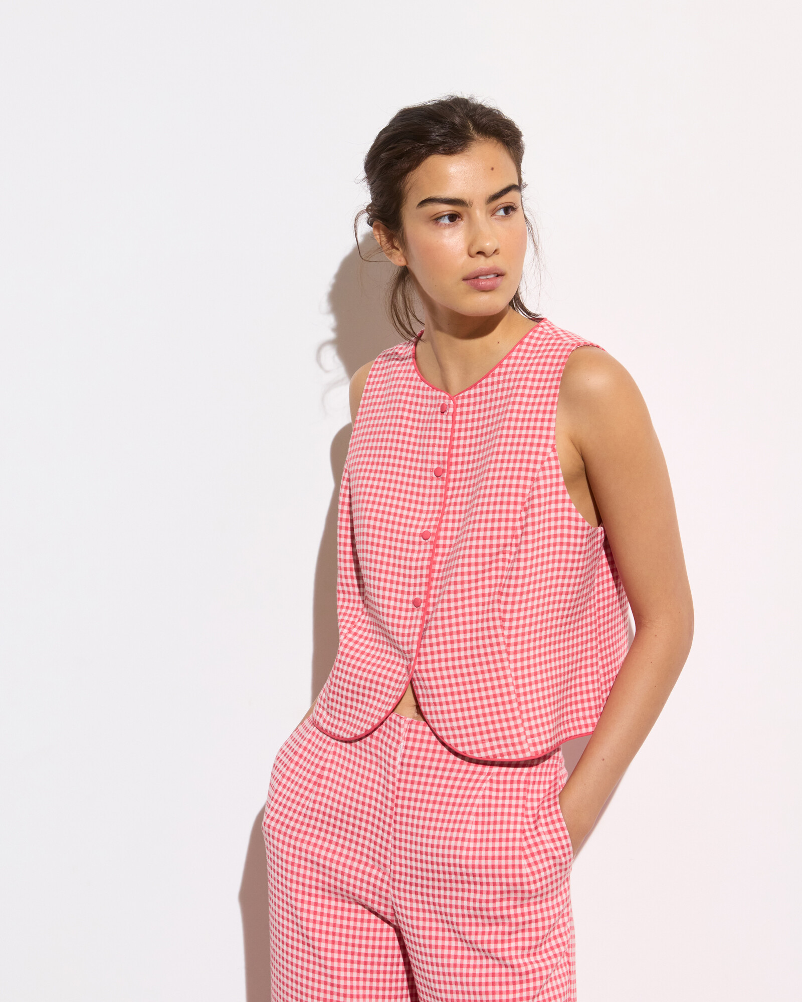 Red Gingham Tailored Waistcoat | Oliver Bonas | Oliver Bonas (Global)