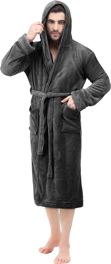 NY Threads Mens Hooded Fleece Robe - Plush Long Bathrobes | Amazon (US)
