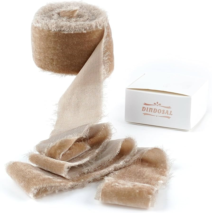Camel Velvet Ribbon 1.5 Inch Hand Frayed Silk Velvet Ribbon for Hair, Gift Wrapping, Christmas Tr... | Amazon (US)