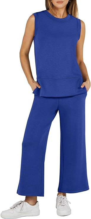 ANRABESS Women's 2 Piece Sets Summer Outfits Sleeveless Wide Leg Tracksuits Casual Sweat Sets Lou... | Amazon (US)
