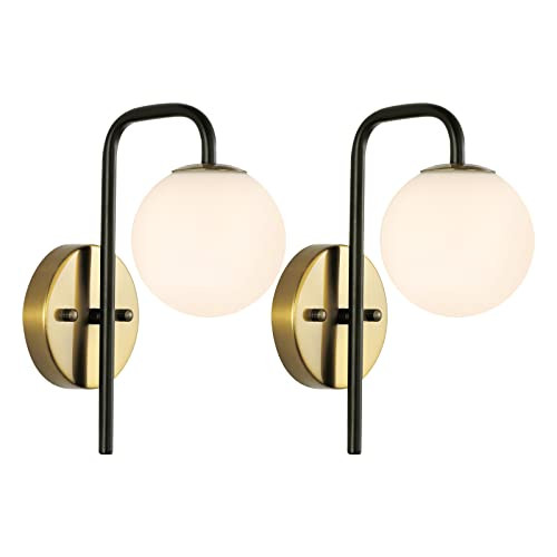 BYOLIIMA Industrial Mid Century Globe Wall Sconce Set of 2 Modern Bathroom Vanity Wall Light with... | Amazon (US)