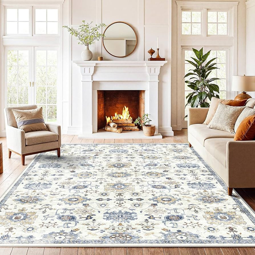AMADA HOMEFURNISHING 5x7 Area Rugs, Washable Living Room Rug Low-Profile with Non-Slip Backing & ... | Amazon (US)