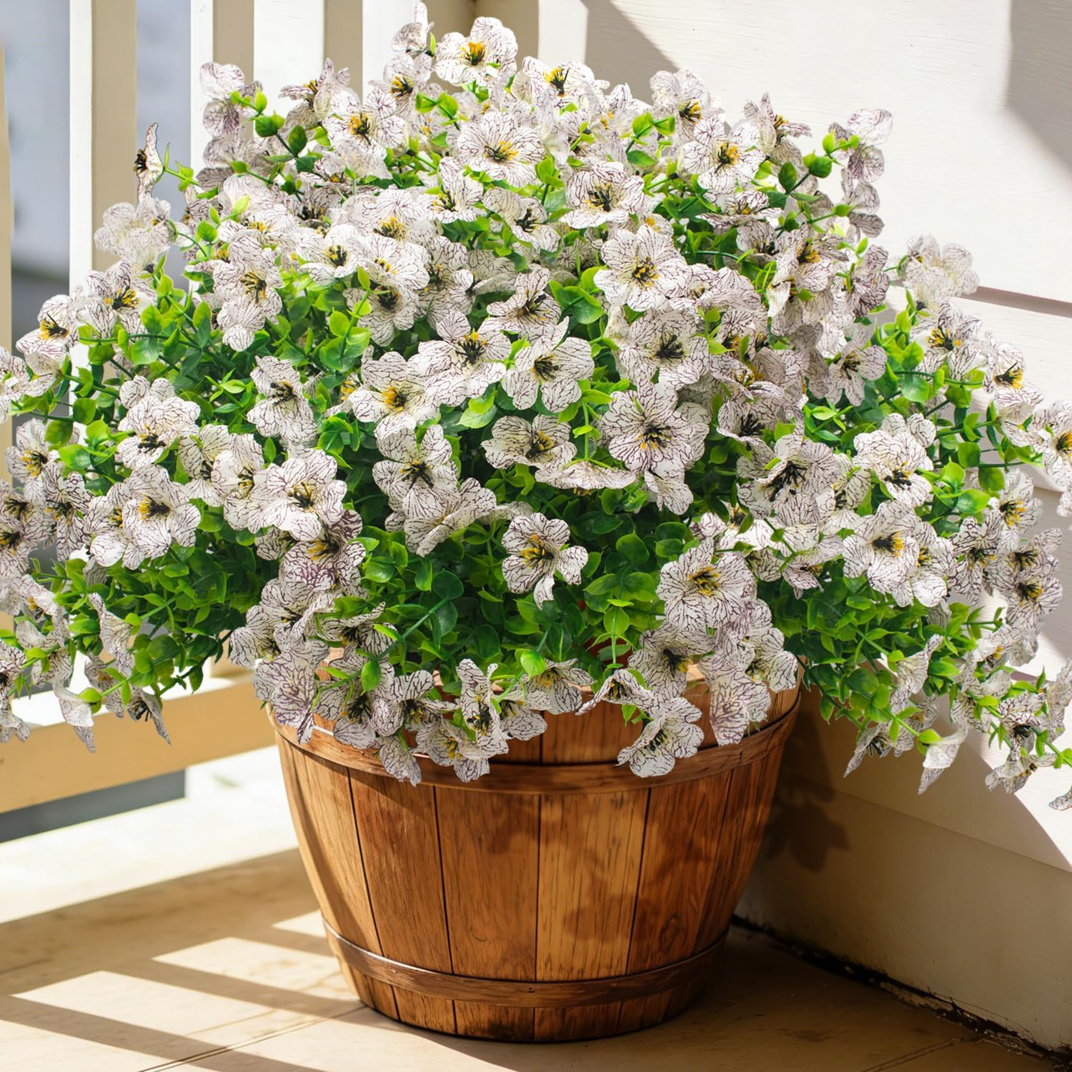 Grunyia 20 Bundles Artificial Flowers for Outdoors, UV Resistant Fake Plants Flowers Greenery Shrubs Plants for Decoration Outside Plants Hanging Planter Home Garden Decor (White) | Amazon (US)