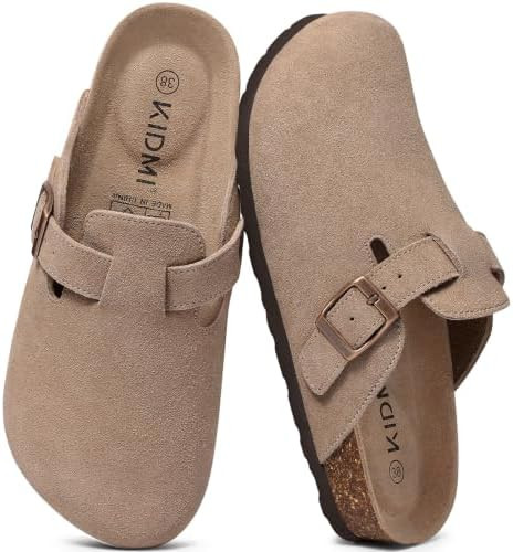 KIDMI Genuine Suede Clogs for Women Men Cork Footbed Mules Potato Shoes | Arch Support, Comfortab... | Amazon (US)