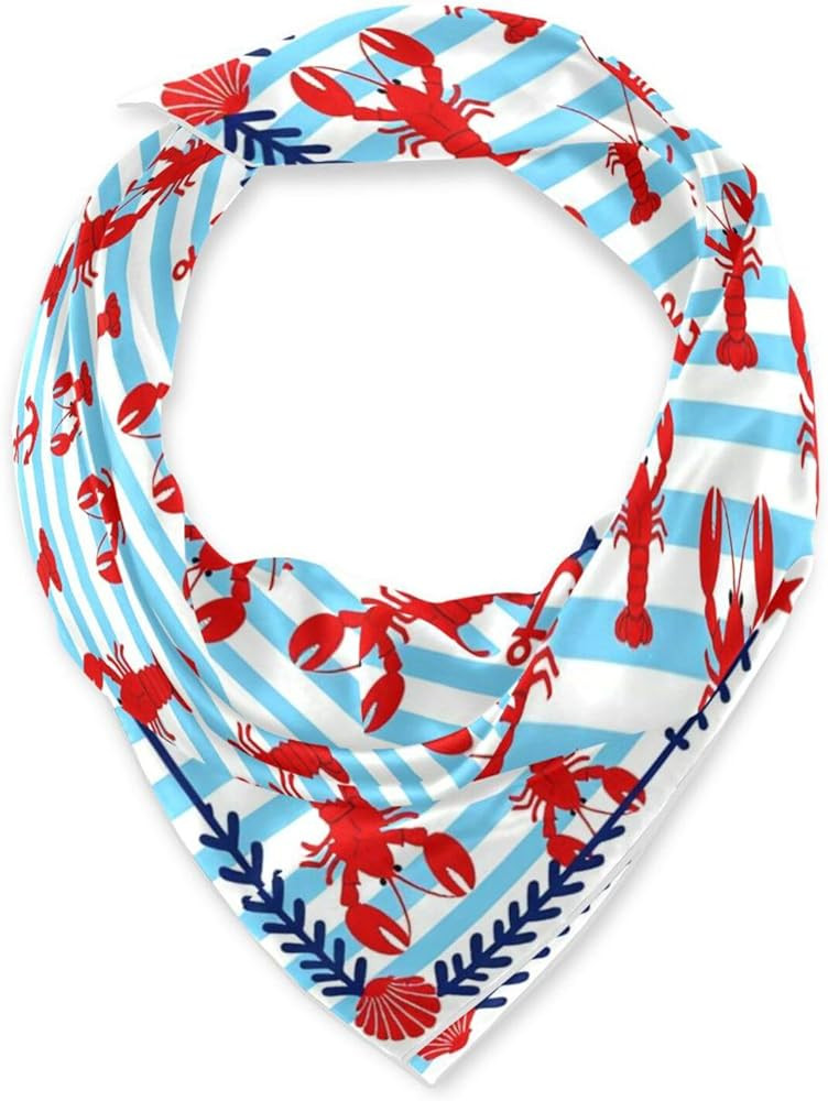 Blue White Red Lobster square silk scarf cute hair scarf for women for spring bufanda para mujer ... | Amazon (US)