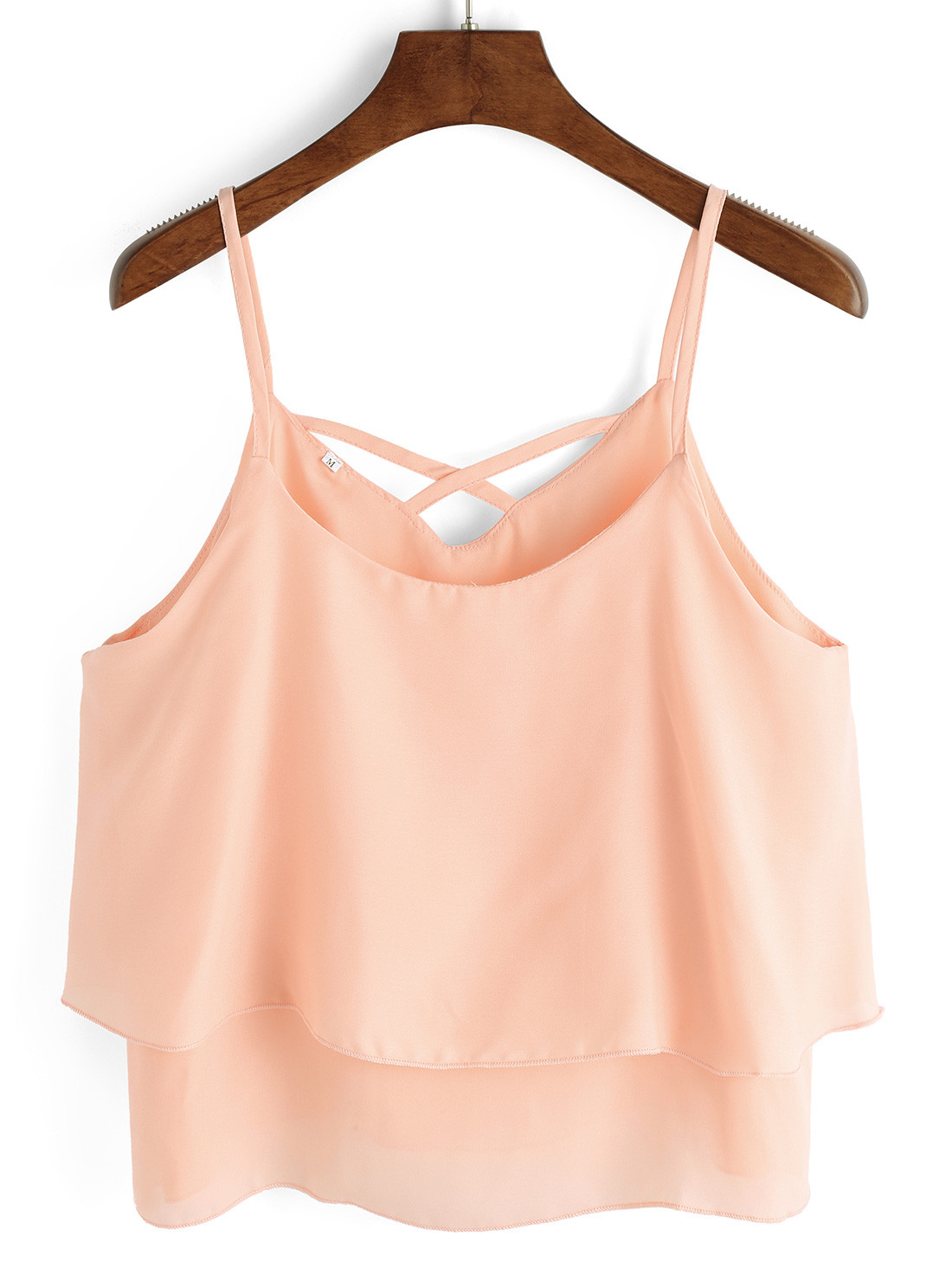Pink Spaghetti Strap Layers Chiffon Cami Top | SHEIN