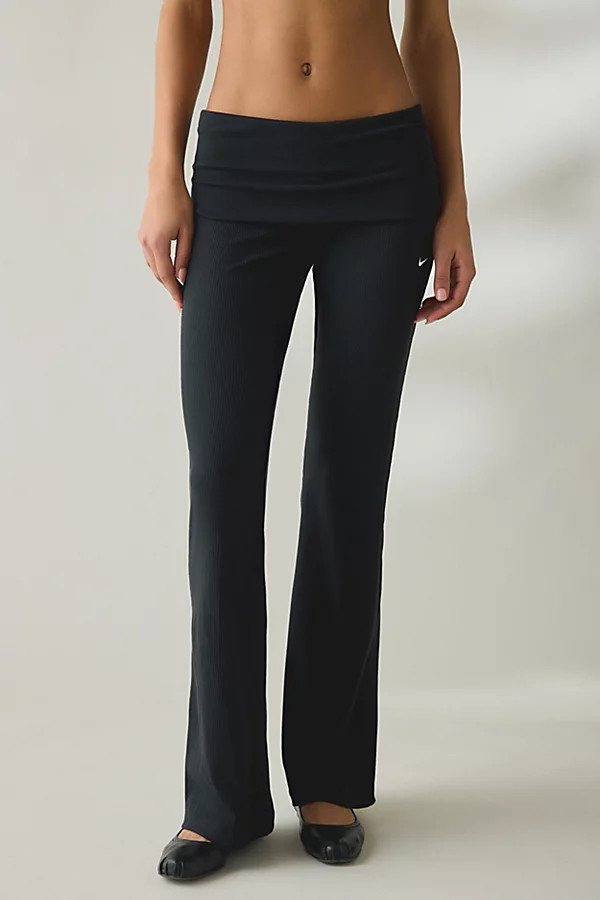 Nike Sportswear Chill Knit Mini-Rib Foldover Flared Legging Pant in Black/Sail, Women's at Urban Outfitters | Urban Outfitters (US and RoW)