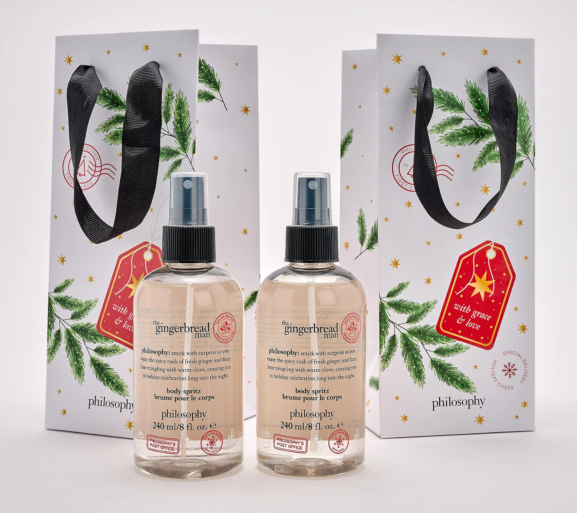 philosophy holiday special delivery body spritz 8oz duo & bags | QVC