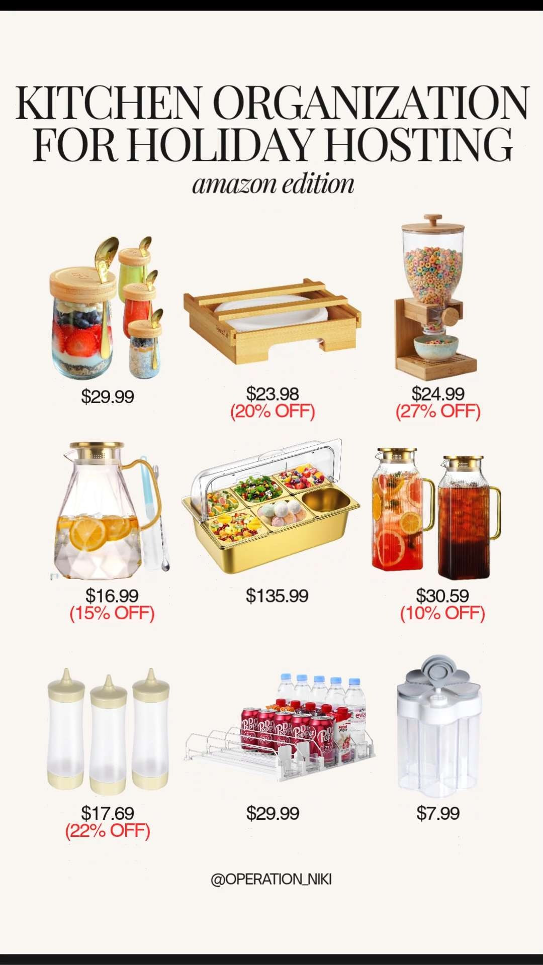 Level up your kitchen organization and hosting routine with these Amazon favorites. 🏠 These staples are essential for keeping your food and drinks organized, functional, and ready for guests.

Streamline your serving setup with a countertop cereal dispenser, sleek glass drink pitchers, and a chilled condiment server perfect for toppings. 🍹 For your fridge and pantry, the rolling can organizer, squeeze bottles, and glass yogurt jars keep everything beautifully organized and easy to grab. 🧊

These functional tools make holiday entertaining a breeze while fitting seamlessly into a modern kitchen setup. ✨

Follow for more @OPERATION_NIKI on IG, TikTok, & Facebook

#AmazonFinds #KitchenOrganization #HolidayHosting #OperationNiki #OrganizedHome #EntertainingEssentials #AmazonHome #HomeMaintenance #FridgeOrganization #PantryGoals #KitchenUpgrade 

 #LTKfoodie #LTKHome