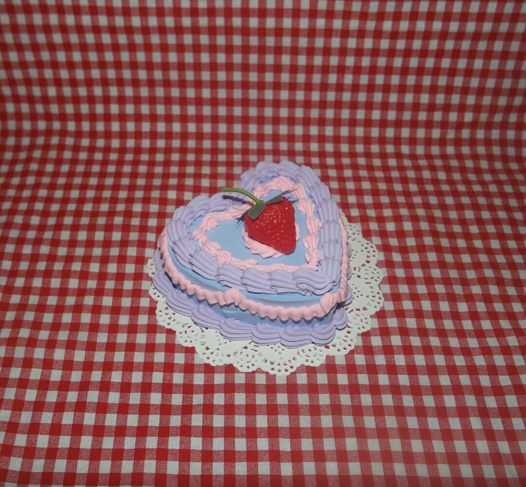 Vintage-style Periwinkle, Pink, and Purple Strawberry Mini Heart-shaped Fake Cake Wall Hanging In... | Etsy (US)