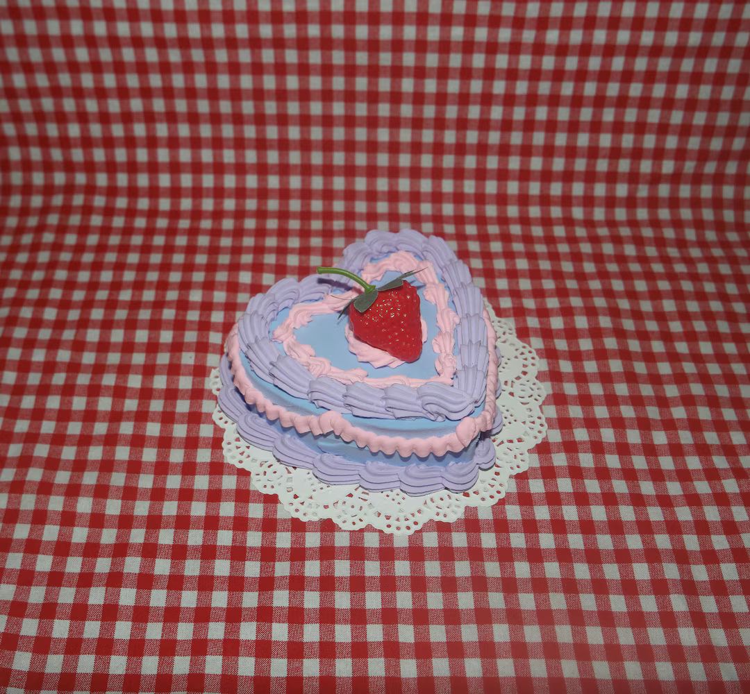 Vintage-style Periwinkle, Pink, and Purple Strawberry Mini Heart-shaped Fake Cake Wall Hanging In... | Etsy (US)