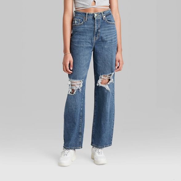 Women's Super-High Rise Distressed Baggy Jeans - Wild Fable™ Medium Blue | Target