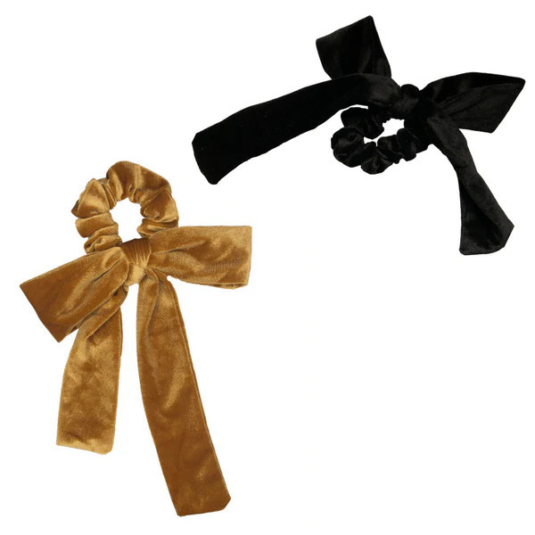 Gold + Black Velvet Bow Tie Scrunchie | Headbands of Hope