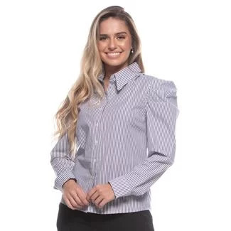 Camisa Botão Feminina Listrada Algodão Manga Bufante Azul Escuro GG Azul | Dafiti (BR)