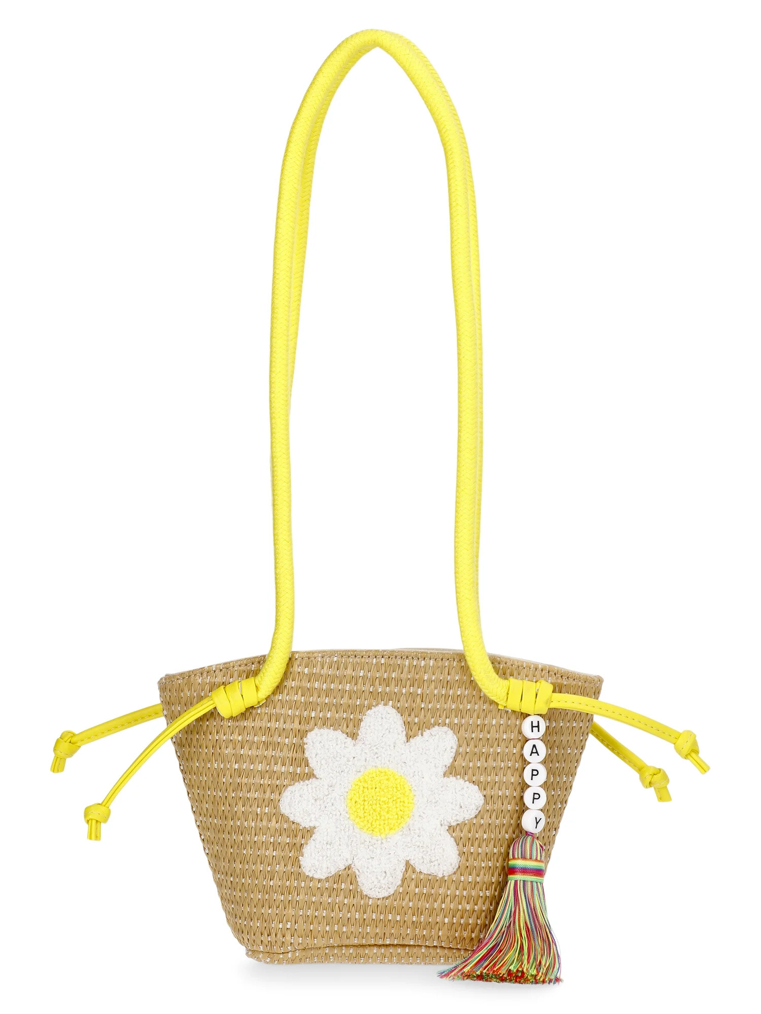 Wonder Nation Girls Daisy Straw Crossbody Bag, Yellow | Walmart (US)