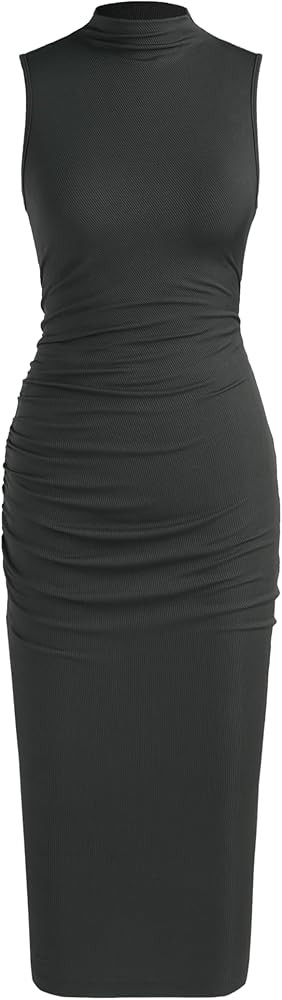 CIDER High Neck Ruched Midi Dress | Amazon (US)