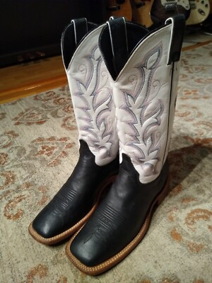 JUSTIN BENT RAIL BLACK & WHITE LEATHER S TOE COWGIRL BOOTS #BRL313 WOMEN'S 10B | eBay US
