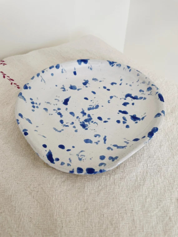 ceramic spoon rest | blue and white speckled | coastal cottage style | Etsy (US)