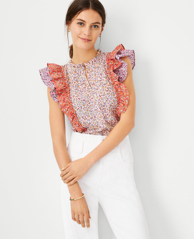 Floral Ruffle Trim Shell | Ann Taylor (US)