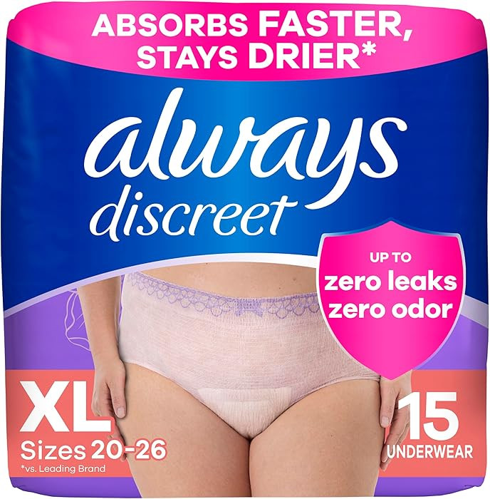 Always Discreet Adult Incontinence Underwear for Women and Postpartum Underwear, Extra Large, Up ... | Amazon (US)