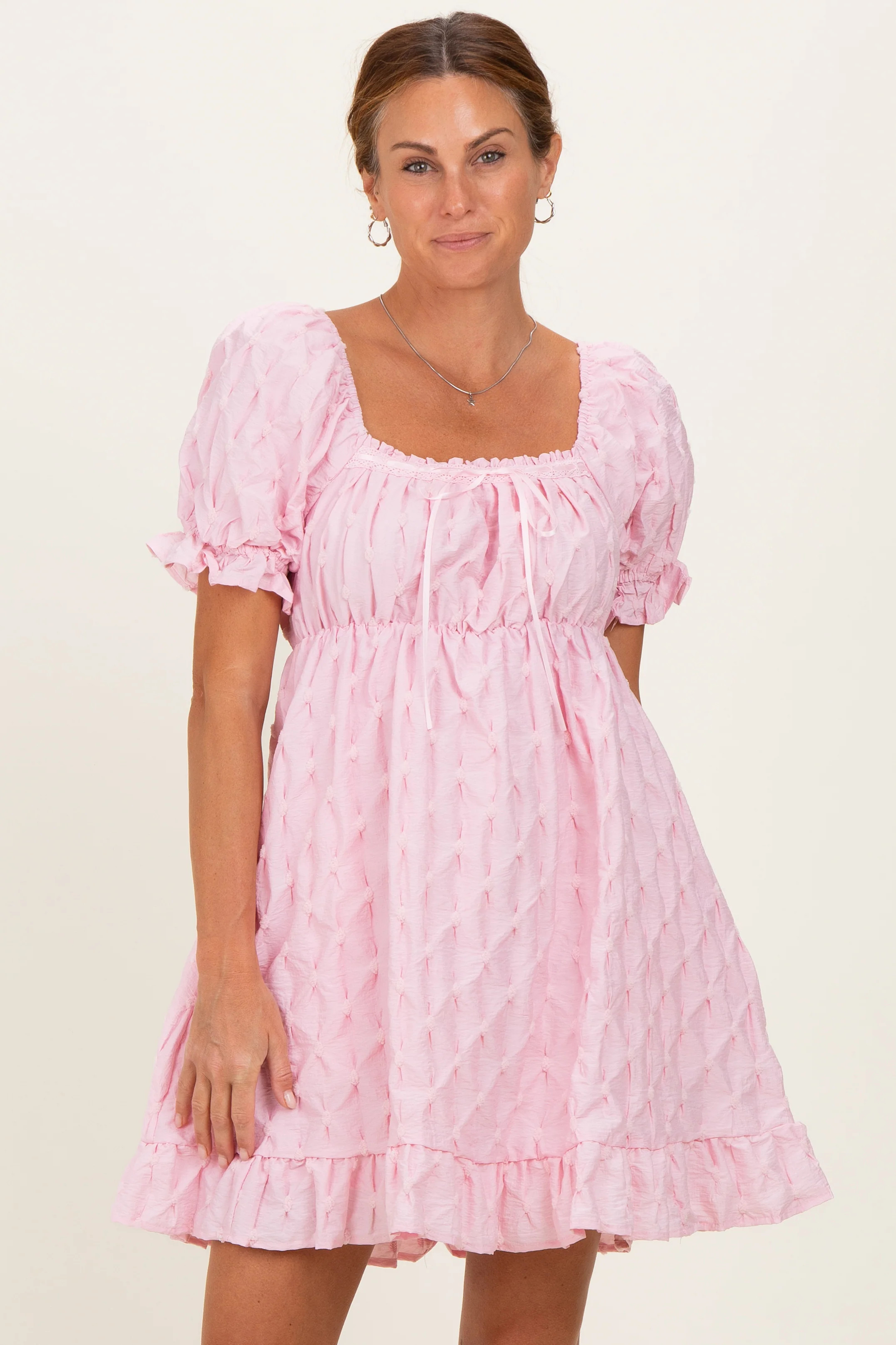 Pink Textured Puff Sleeve Dress - Small | PinkBlush Maternity