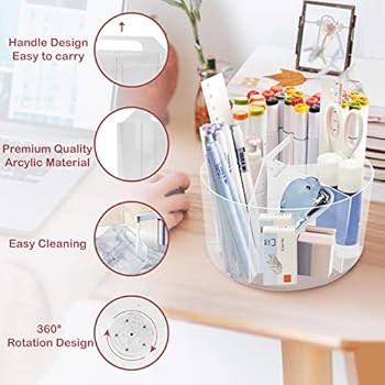 Acrylic Pen Holder Pencil Organizer, 360-Degree Rotating Pencil Holder, Crayon Holder Organizer f... | Amazon (US)