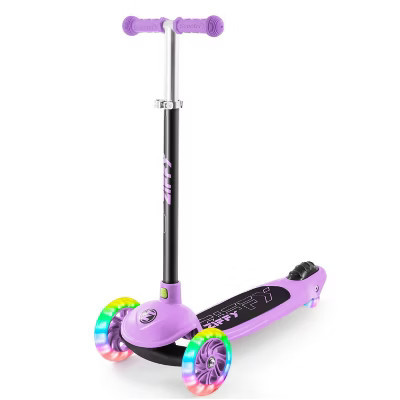 Kids 3-Wheel Scooter for Ages 3-5, Toddler Kick Scooter with LED Light-Up Wheels, 5 Adjustable Heights, Lean-to-Steer Design (up to 110 lbs), Purple | Target