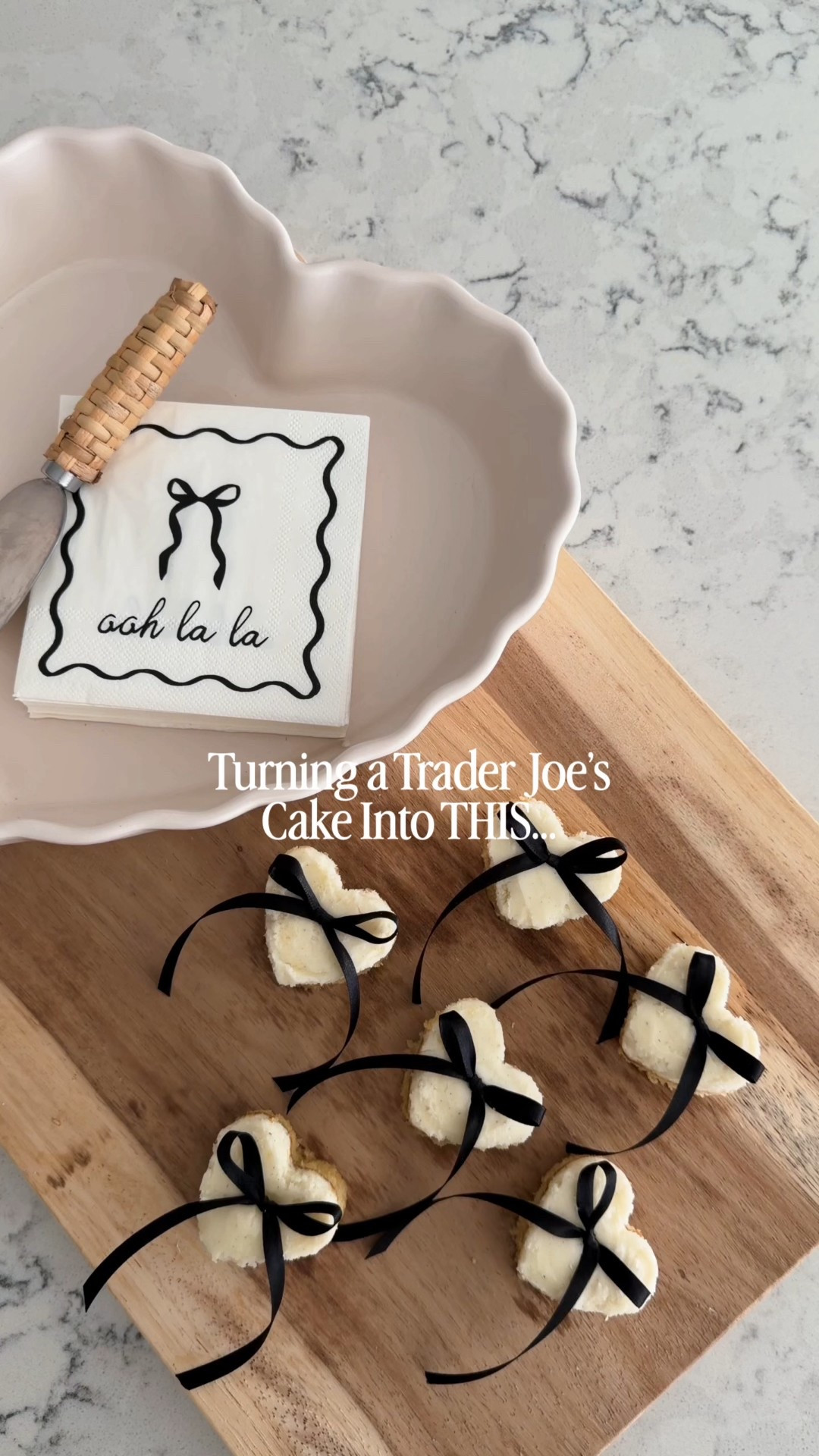 Galentines party 🖤 Mini Bow cakes and party supplies (Cake is from Trader Joe’s) 