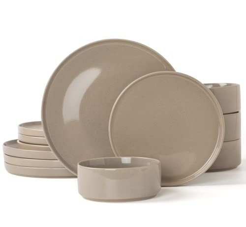Famiware Nebula Plates and Bowls Set, 12 Pieces Dinnerware Sets, Dishes Set for 4, Cinnamon Brown | Amazon (US)