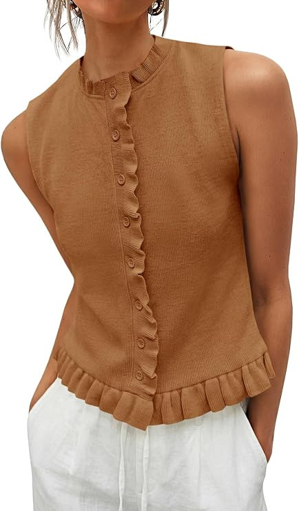 Saodimallsu Womens Sleeveless Sweater Vest Summer Ruffle Tank Tops | Amazon (US)