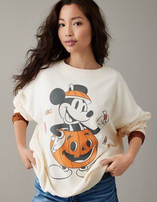 AE Oversized Halloween Mickey Graphic Sweatshirt | American Eagle Outfitters (US & CA)