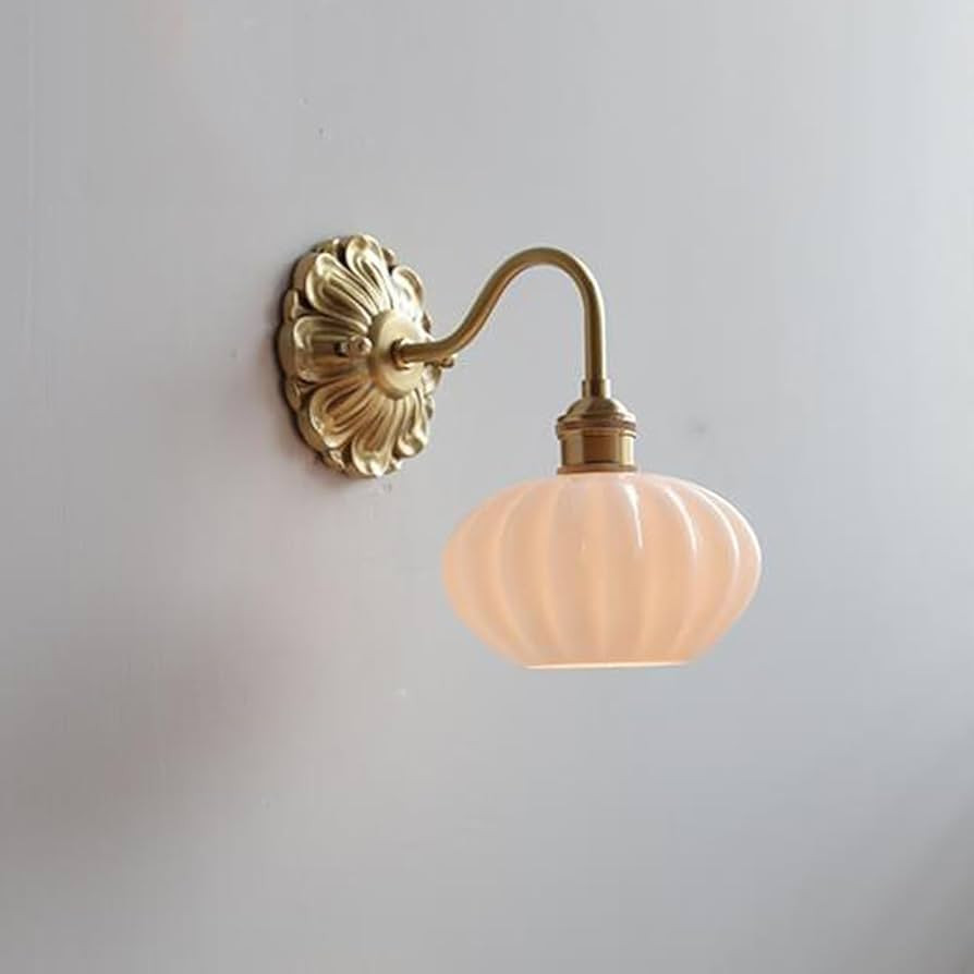 Gold Wall Sconces Vintage Wall Light with Glass Pumpkin Shade Brass Bathroom Vanity Light Fixture... | Amazon (US)