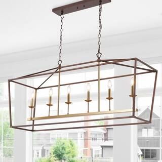 JONATHAN Y Pagoda 49 in. 6-Bulb Oil Rubbed Bronze Linear Classic Traditional Farmhouse Metal LED ... | The Home Depot