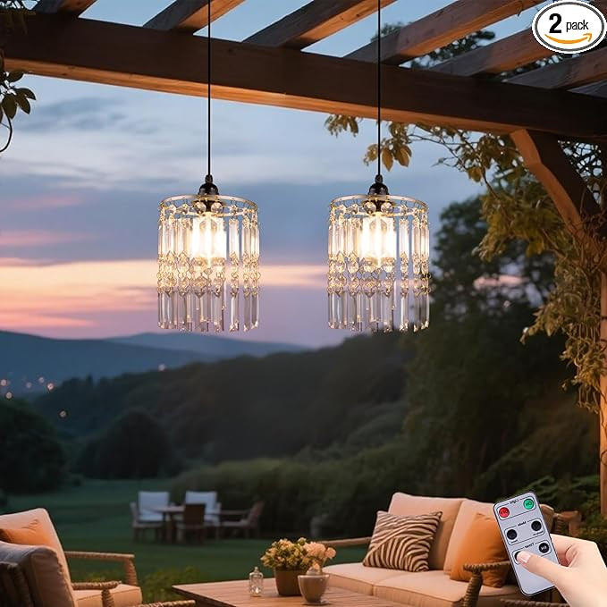 TWINKVILLA Battery Operated Chandelier, 2Pack Hanging Gazebo Lights, Acrylic Crystal Beaded Penda... | Amazon (US)
