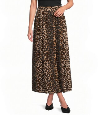 Calessa Knit Leopard Print Pull-On A-Line Midi Skirt -  XL | Dillard's
