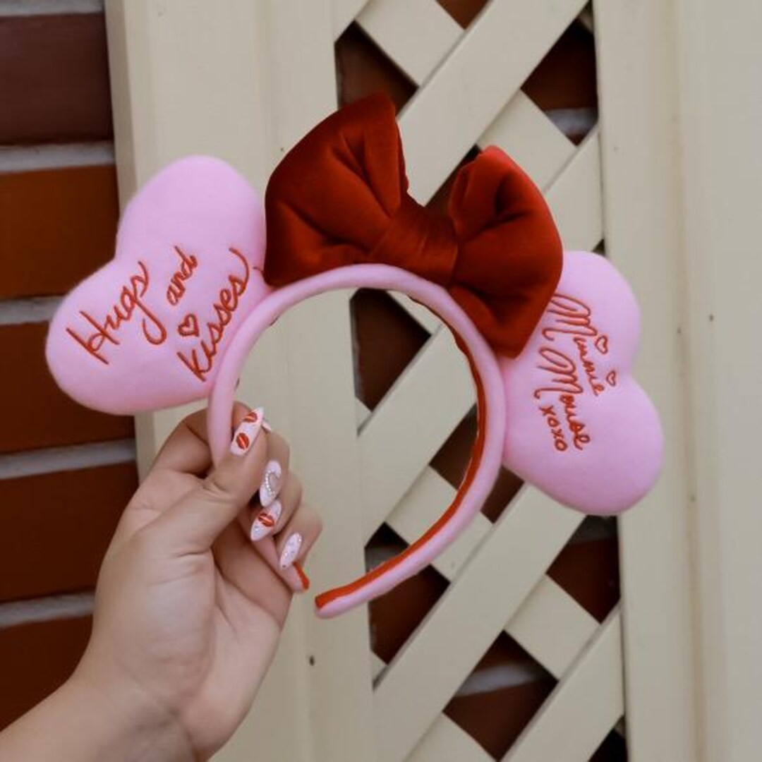Embroidered Pink Candy Heart Ears With Red Bow Coquette Inspired Ears Headband Valentine Mouse Ea... | Etsy (US)
